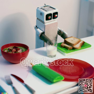 Cute robot cooking the soup 