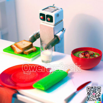 Robotic chef preparing meal frying pan, electronic stove oven. Creative design robot toy, automation smart home concept. illustration